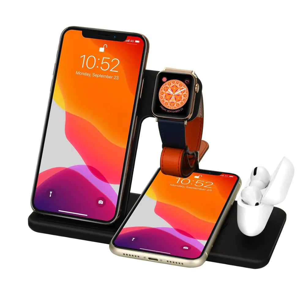 15W Qi Fast Wireless Charger Stand: 4-in-1 Dock for iPhone, Apple Watch, Airpods Pro